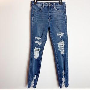 AEO American Eagle 8 Distressed Super Stretch High Rise Raw Hem